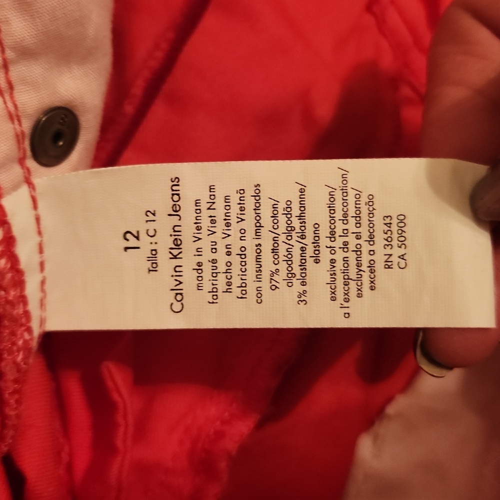 Calvin Klein Skinny Crop Orange/Red Color Jeans, Size 12 - Picture 7 of 8